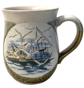 Tazza caffè ceramica Otagiri Giappone tazza da tè gabbiani costieri navi onde smaltata 10 oz - Foto 1 di 10