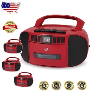 Sleek Red Boombox: Portable AM/FM Radio, CD & Cassette Player with LCD Display - Picture 1 of 6