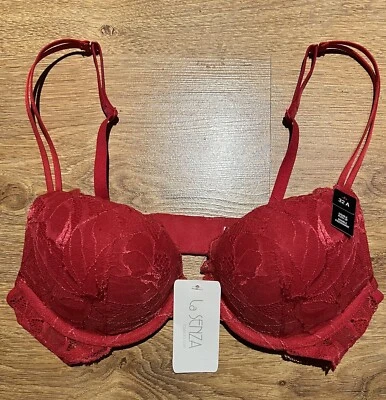 Nuevo sujetador para mujer La Senza doble push up de encaje rojo con etiquetas - talla 32A Foto 1 de 4