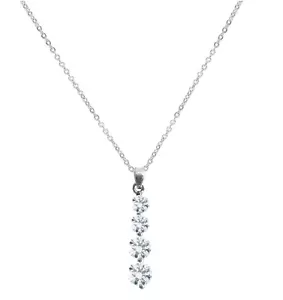4 Drop Pendant CZ Crystal Necklace Silver Chain Women Gift Pouch UK - Picture 1 of 1