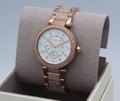 NEW AUTHENTIC MICHAEL KORS PARKER ROSE GOLD CRYSTALS PAVE WOMEN'S MK6760 WATCH - Image 1 of 4