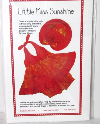Little Miss Sunshine Baby Girl Sundress Bloomers Hat Pattern by Annie Size 6mo-1 - Image 1 of 3