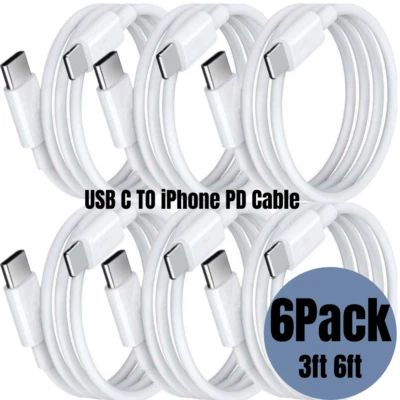 3/6Pack PD Fast Charger USB-C to iPhone Cable 6Ft 3FT For Apple 13 12 7 XR Cord - Image 1 of 4