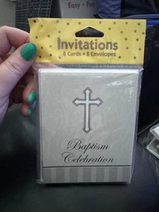 Baptism Invitations Cross Invitations Devotion Religious Party Decoration 8ct. - Picture 1 of 2