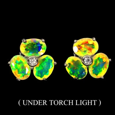 925 Sterling Silver Earrings Oval Fire Opal 7x5mm Gemstone Jewelry - Image 1 of 4