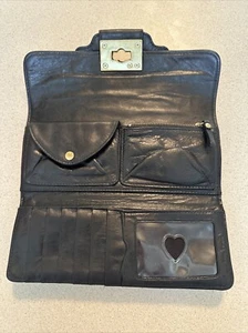 Vintage Juicy Couture Black Leather Fold Out Wallet With Gold Hardware  - Picture 1 of 7