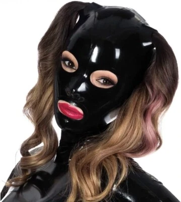 Mujeres Capucha de Látex con Dos Agujeros para el Cabello Cremallera Trasera Máscara de Goma Juegos con disfraces Fetiche 0.4 mm Foto 1 de 4