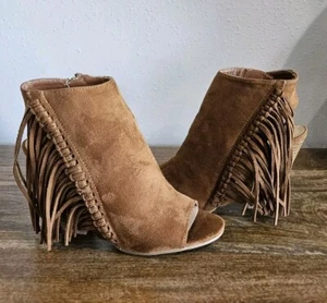 Mujeres 8M Flecos Gamuza Botines Punta Abierta Marrón Tacón Apilado Cocos Matisse - Imagen 1 de 13