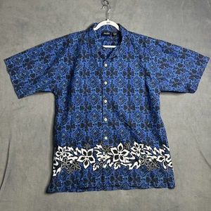 Anchor Blue Mens Shirt Button Up Floral Short Sleeve Collared Hawaiian Large Y2K - Picture 1 of 7