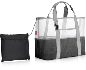 YOOFAN Waterproof Mesh Beach Tote Bag - Multi-Pocket, Foldable Design - Picture 1 of 6