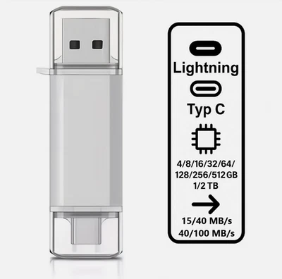 USB Stick 1TB 512 GB 256 GB 128 GB 64GB 32GB 16GB 8GB 4 GB 2.0 3.0 Usb Typ C OTG - Bild 1 von 4