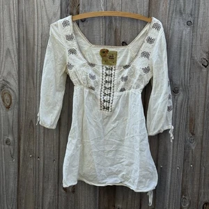 Free People White Embroidered Tunic Top Sz 0 - Picture 1 of 11