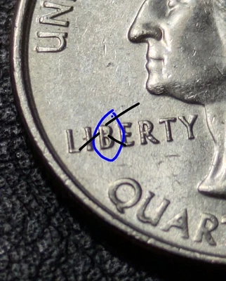 1999-P 25c Delaware State Quarter DIE CHIP Error B In LIBERTY Struck Through - Image 1 of 4