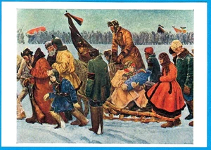P.Sokolov-Skalya 1963 Russian postcard PEOPLE RETURN FROM GORKI WHERE LENIN DIED - Imagen 1 de 2