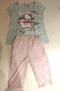 H&M Hello Kitty Mädchen Sommer Schlafanzug Gr. 122-128 Einhorn 🦄 Glitzer Sterne - Bild 1 von 9