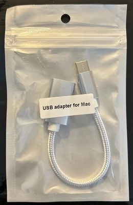 USB-C to USB Adapter for Macbook, White Braided Cable & Silver Top New - Image 1 of 4