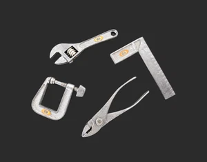 Set 4 attrezzi giocattolo vintage in miniatura IDEALE gioco finto made in HONG KONG - Foto 1 di 8