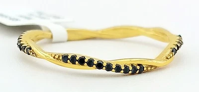 GENUINE BLACK ONYX RING .925 STERLING SILVER (YELLOW TONE) - New With Tag - Image 1 of 4