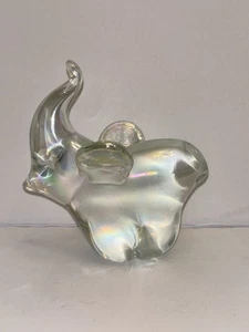 Vintage Clear Blown Glass Elephant Paperweight Solid Iridescent Heavy 4" - Picture 1 of 9