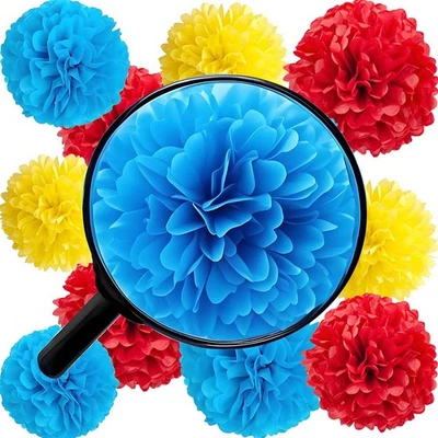 12 PIEZAS Pompones de papel de seda rojos, amarillos, azules, flores, cumpleaños, boda Foto 1 de 4