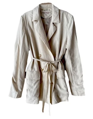 Blazer FREE PEOPLE Olivia con cinturón para mujer de gran tamaño XS chaqueta de arena de lino $168 NUEVO Foto 1 de 4