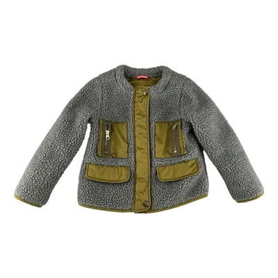 Crewcuts Gray Olive Green Sherpa Fleece Jacket Kids Size 4/5 Pockets Full Zip - Image 1 of 4