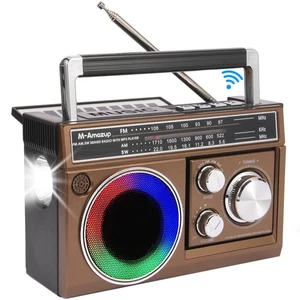 Radios portátiles AM FM con altovoz Bluetooth y linterna recargables batería/CA - Imagen 1 de 7