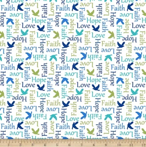 Faith, Love, Hope 44" fabric by Quilting Treasures, 28254-Z, Psalms, cotton - Picture 1 of 1