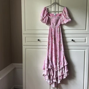 Nwt Yumi Kim Heartwood Pink Dorinda Maxi Dress Smoked Tiered Ruffle Square Neck - Picture 1 of 11