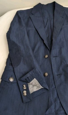 Blazer Corneliani ID Para Hombres Sin Forro Azul Espiga Cirujano Puño Codo Parche 38R Foto 1 de 4