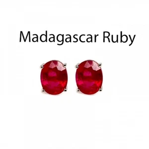 Madagascar Ruby Oval 7x5mm, 2.37 Carat Earrings In 14k White Gold (53520) - Picture 1 of 5