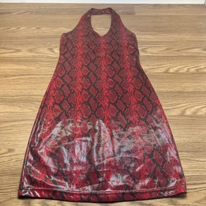 Vestido Halter De Colección Y2k Para Mujer Rojo Reptil Caliente Sexy Grunge Gothcore Talla M Hecho en EE. UU. - Imagen 1 de 6