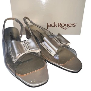 Sandalia sin cordones Jack Rogers de cuero con estrás plateada para mujer talla 8N nueva con caja - Imagen 1 de 15