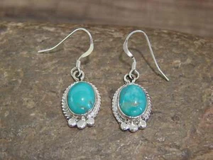 Native American Indian Sterling Silver & Turquoise Dangle Earrings by McCarthy - Picture 1 of 5