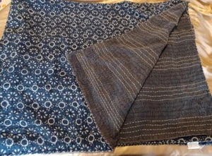 NWT Taj Hotel Blue Hand Block  Kantha Reversible Cotton Throw - Picture 1 of 6