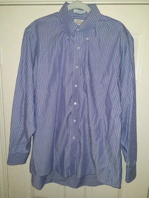 Camisa de vestir Eagle Shirtmakers 100 % algodón calce regular a rayas para hombre talla 17-34/35 Foto 1 de 4