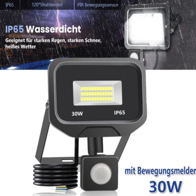 LED Fluter mit Bewegungsmelder Außen Strahler 30W Garten Lampe Scheinwerfer IP65 - Bild 1 von 4