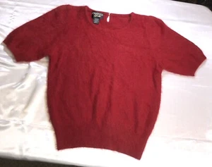 Maglione Pronto Oro Maniche Corta Sfocate Angora Agnelli Lana Rosso Top Taglia L - Foto 1 di 7