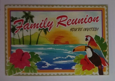 7 Packs Family Reunion Invitations & Envelopes Tropical Beach Vacation -56 Total - Image 1 of 2