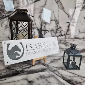 White and SILVER MIRROR Horse stable name sign Laser Cut-Great Personalised Gift - Picture 1 of 28