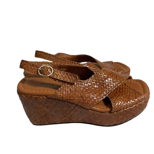 PONS QUINTANA Brown Crossed Strap Leather Sandals Wedges Shoes Women 36 5.5 - Picture 1 of 10