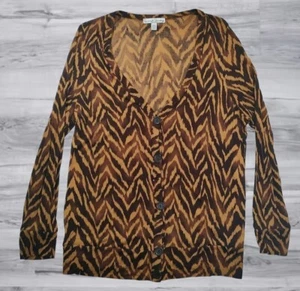 French Laundry Orange Tiger Striped Stretch Cardigan Sweater Women Size 14/16 - Picture 1 of 12