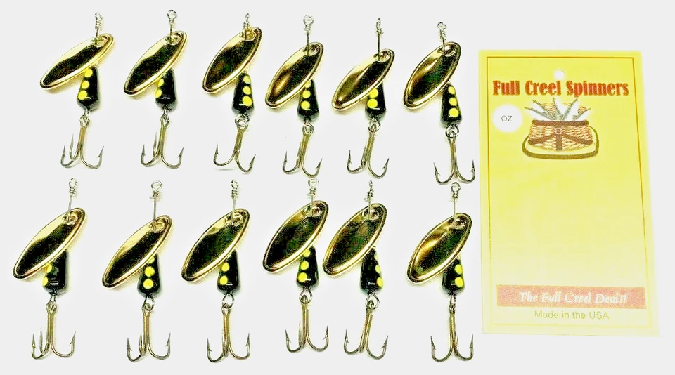 Hilanderos de pesca de la mejor calidad hechos en Estados Unidos puntos negros amarillos 1/8 OZ Foto 1 de 2