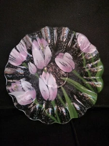 Fused Art Glass Ruffled Edge Bowl Signed A. Cross - Picture 1 of 13