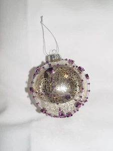 Vintage Perlen rund silberfarben verziert Weihnachtsschmuck lila Perlen Sterne - Bild 1 von 2