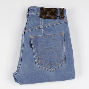 Women's Louis Vuitton FR36 160/64A LV Monogram Patches Blue Cotton Slim Jeans - Picture 1 of 21