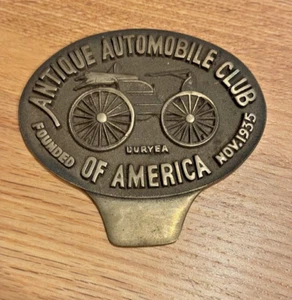 Vtg Antique Automobile Club of America Duryea Tag License Plate topper Brass Era - Picture 1 of 3