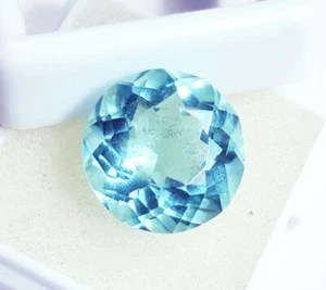 8.70+ Ct Brazilian Sky Blue Aquamarine Round Shape Certified Loose Gemstone - Picture 1 of 9