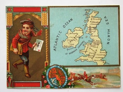 19thC Trade Card Map Great Britain WRONG! Newcastle in Scotland Scottish Postman - Изображение 1 из 4