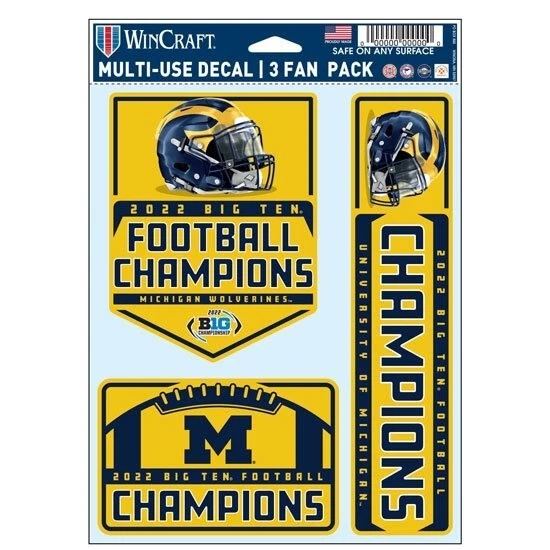 Paquete de 3 calcomanías para aficionados Wincraft University of Michigan Football 2022 Big Ten Champions Foto 1 de 1